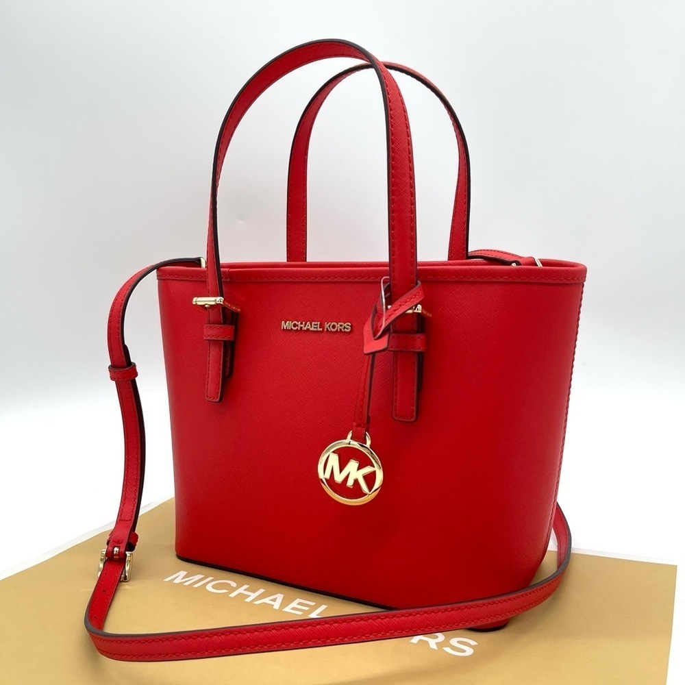 Michael Kors Extra Small To Zip Tote Bag Red/Gold - Picture 3 of 7